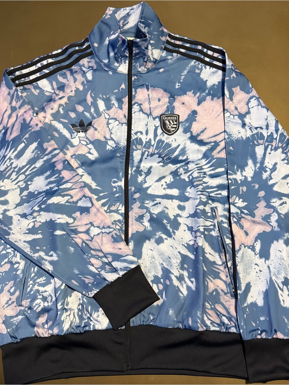 adidas Blue Pink Tie-Dye Mens XL Track Jacket with Quakes Crest